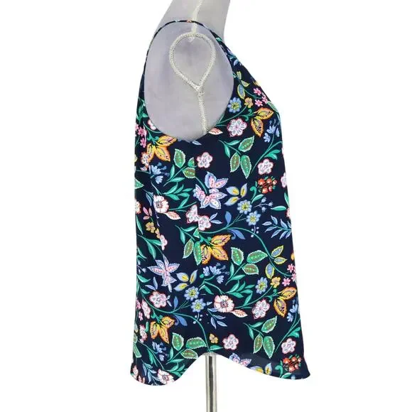 Loft Top Womens Small Blue Pink Floral Camisole Lined Blouse Scallop Neckline - Picture 10 of 11